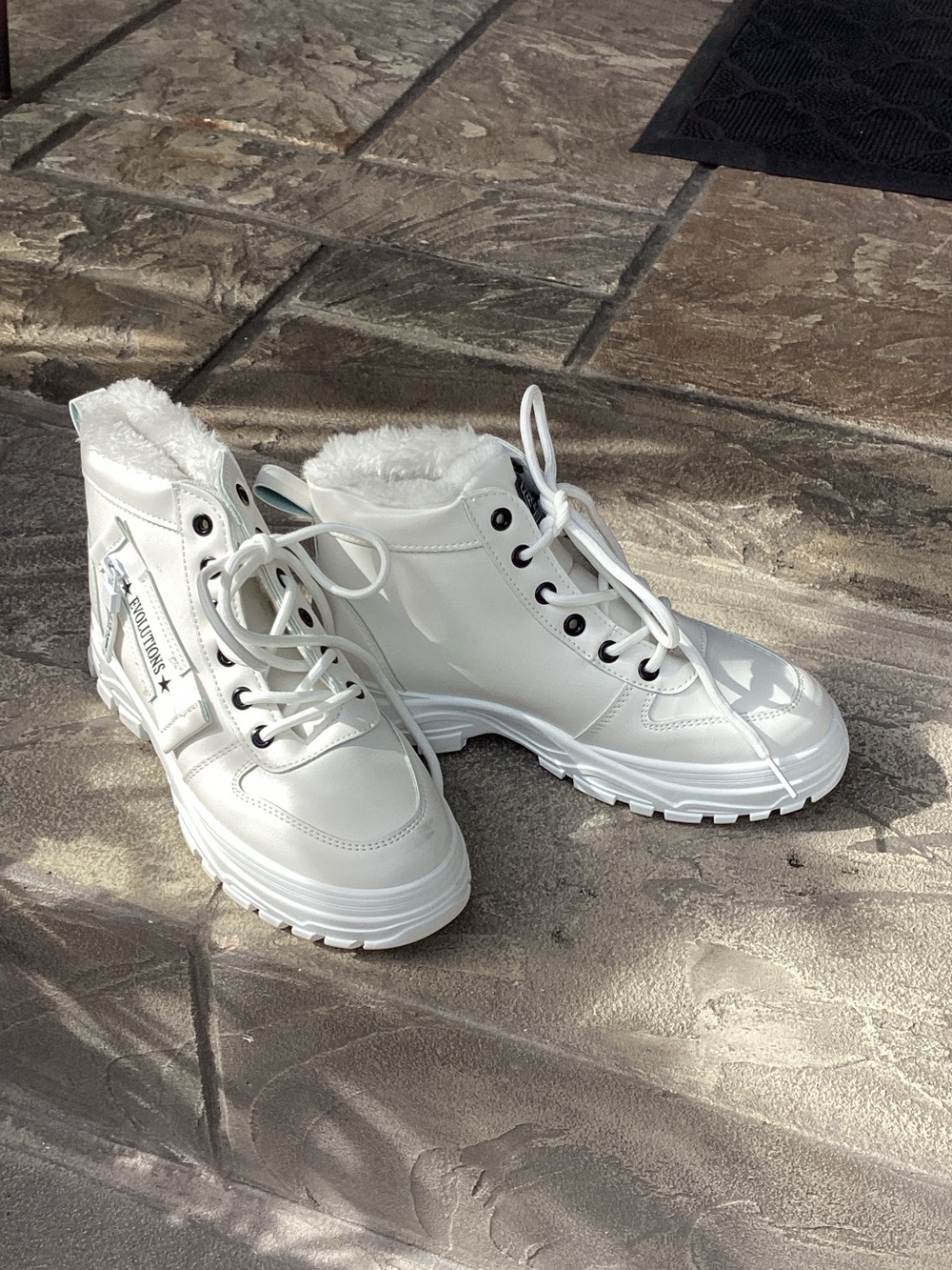 Faux-Fur Lined White Lace-Up Women's Combat Boots